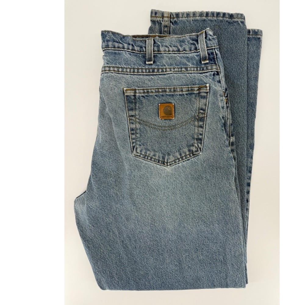 Carhartt Jeans Mens 40x34 Blue Denim Relaxed Fit Workwear Straight Leg B17DST